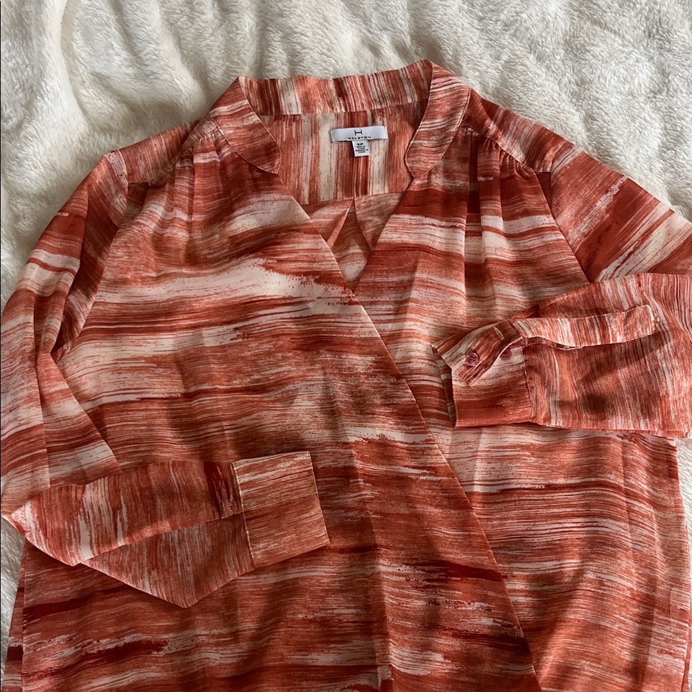 Halston Heritage Coral and Cream Top